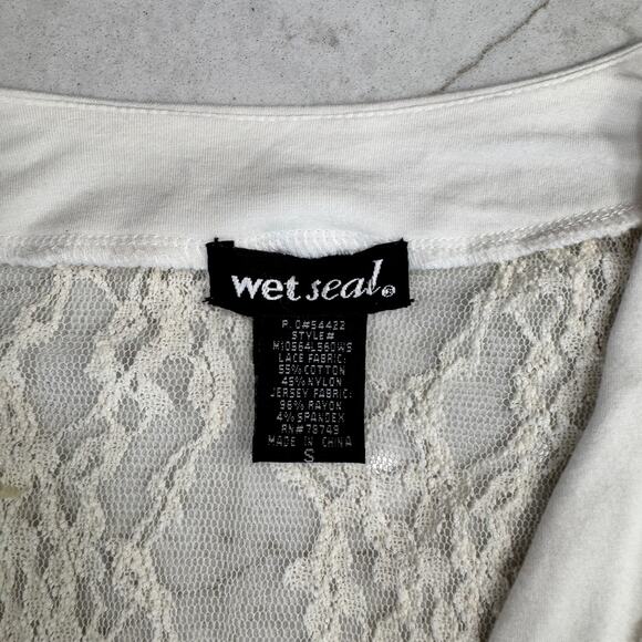 Wet Seal Cream Lace Button Cardigan Sheer Floral Long Sleeve Women’s Small Y2K - Picture 5 of 13